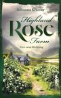 „Highland Rose Farm. Eine neue Richtung.“ Ein Weg führt durch eine grüne Landschaft mit einem Steinhaus und blühenden Büschen.