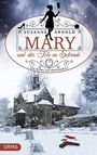 "Mary und der Tote im Schrank" von Susanne Arnold, ein Krimi aus Oxfordshire. Vor verschneitem Landhaus mit Grabsteinen.