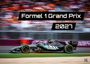 "Formel 1 Grand Prix 2027" vor rasendem schwarzem Rennwagen auf Rennstrecke, Zuschauertribüne im Hintergrund.