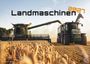 Text: "Landmaschinen 2027". Ein Mähdrescher und Traktor arbeiten auf einem Kornfeld bei Sonnenuntergang.