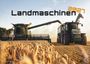 "Landmaschinen 2027". Ein Mähdrescher und Traktor arbeiten auf einem Feld. Die Sonne scheint, es ist staubig und Sommer.