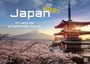 Text: "Japan 2027, Im Land der aufgehenden Sonne". Ein traditioneller Pagodenturm vor Berg und Kirschblüten.