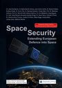 Titel: "Space Security: Extending European Defence into Space". Satellit mit EU-Flagge über beleuchteter Erdkugel. Logos unten.