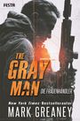 "The Gray Man: Die Frauenhändler" von Mark Greaney. Silhouette eines Mannes in Jacke mit Gewehr, intensives Lichtspiel.