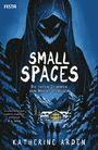 "Small Spaces: Die toten Stimmen von Mount Hemlock." Illustration eines unheimlichen Kapuzengestalts vor schneebedeckter Landschaft.