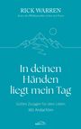 "In deinen Händen liegt mein Tag. Gottes Zusagen für dein Leben. 365 Andachten." Oben ist eine Illustration von Bergen.