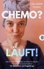 Titel "CHEMO? LÄUFT!" von Lisa-Marie Yilmaz. Frau mit Kopftuch, lächelnd, rosa Hintergrund.