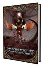 Text: "Das Schwarze Auge", "Das Schwarze Herz", "Göttin der Chimären III". 

Ein fantastisches Cover mit einer bedrohlichen Kreatur mit Flügeln.