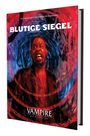 "BLUTIGE SIEGEL" steht oben. Darunter ein wütender Mann mit rotem Gesicht in einem düsteren, wirbelnden Hintergrund.