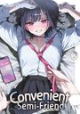 "Convenient Semi-friend" steht groß. Anime-Mädchen liegt lächelnd mit Smartphone, das 20:09 zeigt.