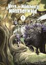 „Nova das Mädchen aus dem Monsterwald“ steht oben in großen Buchstaben, darunter eine Zahl 1. Illustration zeigt ein Mädchen mit Kreaturen im Wald.