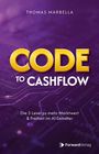 "CODE TO CASHFLOW" von Thomas Marbella. "Die 5 Level zu mehr Marktwert & Freiheit im AI-Zeitalter". Violettes Design mit Schaltkreisen.