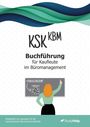 "KSK KBM, Buchführung für Kaufleute im Büromanagement. Illustration: Frau zeigt auf Tafel mit QR-Code zu Lernvideos."
