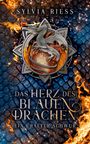 Buchtitel: "Das Herz des blauen Drachen: Ein uralter Schwur". Drachen-Symbol umgeben von Flammen auf einem schuppigen Hintergrund.