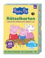 "Peppa Pig Rätselkarten; Labyrinthe, Fehlersuche, Zählen uvm. 40 Karten. 4+. Unterstützt UNICEF mit 10 Cent."
