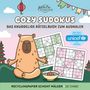 "Cozy Sudokus: Das knuddelige Rätselbuch zum Ausmalen. Recyclingpapier schont Wälder. Sei dabei!"  
Eine Illustration mit einem meditierenden Bären.