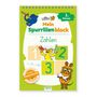 „Mein Spurrillenblock Zahlen“, „1. Klasse“, Logos von Elefant und Maus, Tiere mit Zahlenblöcken spielend.