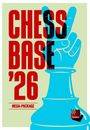 Text: "CHESS BASE '26 MEGA-PACKAGE." Illustration: Blaue Hand auf Turm, Symbol von Frieden.