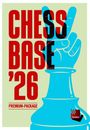 "CHESS BASE '26 PREMIUM-PACKAGE" in Rot. Illustration: Eine blaue Hand und Schachfigur, ChessBase-Logo unten rechts.