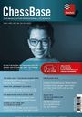 "ChessBase – DAS MAGAZIN FÜR PROFESSIONELLES SCHACH" steht oben. Ein Junge mit Brille lächelt. Logos und Text über Schach.