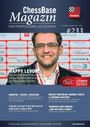 "Titel: ChessBase Magazin #233. 'HAPPY LEVON'. Ein Mann mit Brille lächelt. Logo oben rechts, Details zu Schachstrategien."