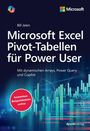 Buchtitel zu Microsoft Excel Pivot-Tabellen. Hintergrund zeigt Diagramm und Zahlen. Microsoft-Logo oben rechts.