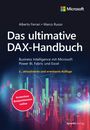„Das ultimative DAX-Handbuch“ von Alberto Ferrari und Marco Russo. Grafik von bunten Finanzdiagrammen im Hintergrund.