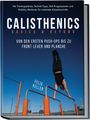 „CALISTHENICS BASICS & BEYOND“; Mann im Handstand auf parallelen Stangen vor blauem Himmel.