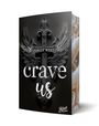 "Emily West, crave us, Black Edition." Ein dekoratives Kreuz mit Flügeln auf schwarzem Hintergrund.