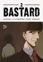 Text: "BASTARD 2", "Zeichnungen Youngchan Hwang | Story Carnby Kim". Illustration eines Mannes im Anzug mit finsterem Lächeln.