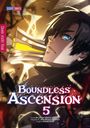Text: "Cover nicht final", "Boundless Ascension 5". Mann mit dunklem Haar, hält eine goldene Waffe. Mystische Atmosphäre.