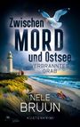 "Zwischen Mord und Ostsee. Verbranntes Grab. Nele Bruun. Küstenkrimi." Ein Leuchtturm am Meer, Möwe fliegt.