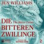 Text: "Jen Williams. Die Bitteren Zwillinge. Gelesen von Matthias Löhn. Rōnin Hörverlag." Illustration eines Drachens.