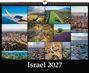 "Israel 2027" steht zentral darunter, umgeben von vielfältigen Landschafts- und Stadtbildern; Flugzeugflügel, Felder, Küstenlinie.