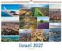 "Israel 2027" steht in blauer Schrift. Verschiedene Landschaftsfotos zeigen Meer, Städte, Felder, Wüsten und Berge.