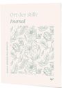 „Ort der Stille Journal“ steht oben. Darunter florale Muster in hellen Farben. Autorname seitlich angegeben.