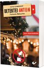 „PETRA SCHWARZKOPF DETEKTEI ANTON Trickreiche Weihnachten“ auf Holzbrett; Lichtergirlanden, mit Diebstahlsymbol.