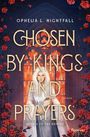 "CHOSEN BY KINGS AND PRAYERS" von Ophelia L. Nightfall. Eine Frau mit weißem Haar vor einem bunten Glasfenster, umrahmt von Rosen.
