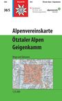 Alpenvereinskarte, Ötztaler Alpen, Geigenkamm. Wege und Skitouren. Logo: Edelweiß auf rotem Quadrat. Kartenausschnitt.