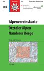Text: "Weg und Ski", "Alpenvereinskarte Ötztaler Alpen Nauderer Berge", "Wege und Skitouren", "1:25.000". 

Oben sind Logos zu sehen. Darunter eine Landkarte mit Bergen und Wegen.