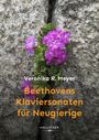 "Beethovens Klaviersonaten für Neugierige" von Veronika R. Meyer. Lila Blumen wachsen in einer Felsritze.
