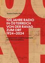 "100 Jahre Radio in Österreich von der RAVAG zum ORF 1924–2024", roter Hintergrund, technische Zeichnungen.