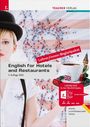 „English for Hotels and Restaurants, 3. Auflage 2022“, rotes Etikett „Lehrer/innen-Begleitpaket“. Weibliche Person mit Melone.