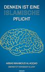"Denken ist eine islamische Pflicht. Abbas Mahmoud Al-Aqqad, übersetzt von Magdy Elleisy. Goldene Gehirnzeichnung auf blau."