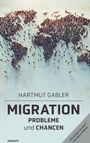 „HARTMUT GABLER MIGRATION PROBLEME und CHANCEN“ auf einer Weltkarte aus Menschen.