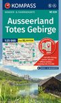"Ausseerland Totes Gebirge", Wanderkarte. Landschaft mit See, Bergen, Hütte. "Kompass" Logo, rote Kompassnadel.