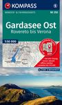 "KOMPASS, Gardasee Ost Karte, Rovereto bis Verona, 1:50 000, GPS-Ortung, offline nutzbar. Landschaft mit See."