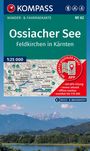 "KOMPASS Wander- & Fahrradkarte, Ossiacher See, Feldkirchen in Kärnten. 1:25 000. Karte und Berge im Hintergrund."