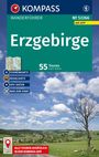 Titel: Erzgebirge Wanderführer. 55 Touren. Mit Karte, Highlights, GPS-Daten. Landschaft mit grünem Tal und blauem Himmel.