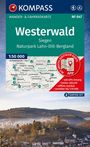 "Westerwald", Karte mit 1:50.000 Maßstab. Landschaftsfoto mit Hügeln, einem historischen Schloss und einem kleinen Ort.